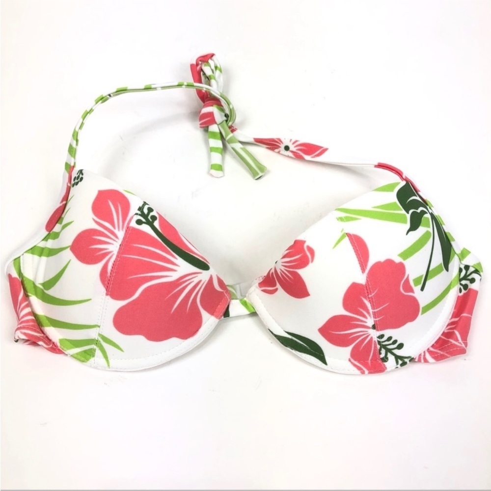 Cia Maritima Bikini push-up halter top and cheeky bottoms, hibiscus coral